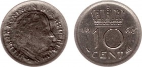 Misstrikes Netherlands and Euro's - 10 Cent 1966 MISSLAG met slecht gemunte voorzijde (vet stempel ??) - 1,53 gram - PR