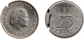 Misstrikes Netherlands and Euro's - 25 Cent 1956 MISSLAG geslagen op een defect muntplaatje (luchtbellen aan rand en in veld)
