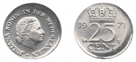 Misstrikes Netherlands and Euro's - 25 Cent 1971 met MISSLAG excentrisch geslagen ruim 2 mm ongestempeld - UNC