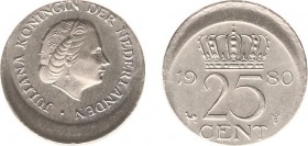 Misstrikes Netherlands and Euro's - 25 Cent 1980 met MISSLAG excentrisch geslagen ca 3 mm ongestempeld - UNC