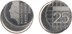 Misstrikes Netherlands and Euro's - 25 Cent 2000 MISSLAG excentrisch geslagen - ca 4 mm ongestempeld gebleven - UNC