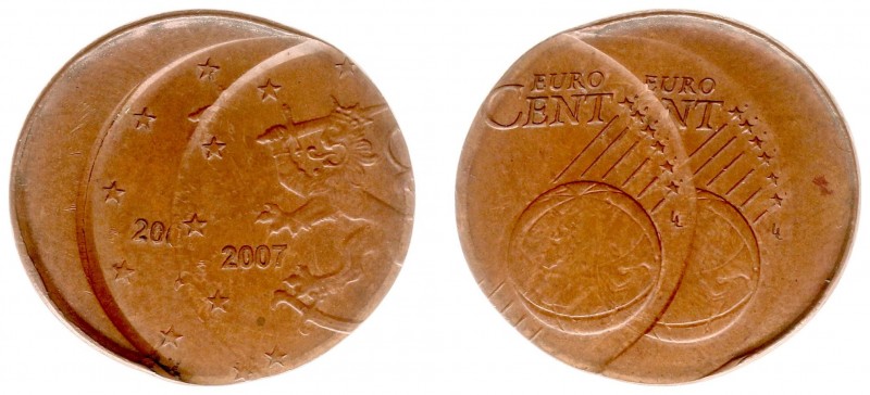Misstrikes - België - 5 Eurocent 2007 MISSLAG excentrisch geslagen 'petje' met d...