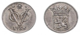 Verenigde Oost-Indische Compagnie (1602-1799) - Holland - ½ Duit 1756 met kabelrand AFSLAG IN ZILVER mogelijk OVERSLAG 1755 met kabelrand (Scho. 360) ...