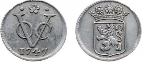 Verenigde Oost-Indische Compagnie (1602-1799) - Holland - Duit 1747 AFSLAG IN ZILVER met gladde rand (Scho. 126) - 3.04 gram - randhakje - overigens Z...