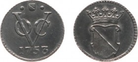 Verenigde Oost-Indische Compagnie (1602-1799) - Utrecht - ½ Duit 1753 AFSLAG IN ZILVER (Scho. 396) - 1.49 gram - schoongemaakt - PR
