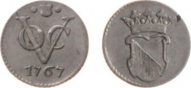 Verenigde Oost-Indische Compagnie (1602-1799) - Utrecht - ½ Duit 1767 AFSLAG IN ZILVER met kabelrand (Scho. 410) - 1.51 gram - ZF+