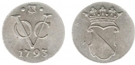 Verenigde Oost-Indische Compagnie (1602-1799) - Utrecht - ½ Duit 1793 AFSLAG IN ZILVER (Scho. 418) - 1.48 gram - PR / schaars
