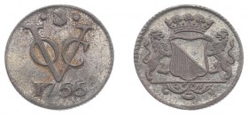 Verenigde Oost-Indische Compagnie (1602-1799) - Utrecht - Duit 1755 AFSLAG IN ZILVER met kabelrand (Scho. 324 /RR) - 3.49 gram - PR / zeer zeldzaam