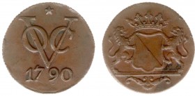Verenigde Oost-Indische Compagnie (1602-1799) - Utrecht - Dubbele Duit 1790 mmt. Ster met onregelmatige kabelrand i.p.v. gladde rand (Scho. -, vgl. Sc...