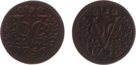 Verenigde Oost-Indische Compagnie (1602-1799) - West-Friesland - Duit 1756 (Scho. 233b) HYBRIDE GESLAGEN met VOC-monogram en jaartal op beide zijden -...