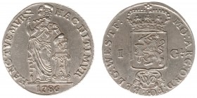 Verenigde Oost-Indische Compagnie (1602-1799) - West-Friesland - 1 Gulden 1786 OVERSLAG 1764 (Scho. 69d) - met Arabische 1 en kromme 7 - gepoetst - ZF...