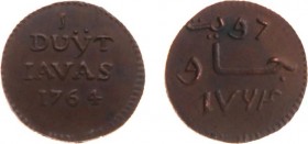 Verenigde Oost-Indische Compagnie (1602-1799) - Java - Duit 1764 IAVAS met kleinere cijfers, met kabelrand, zonder punt op de i en zonder punt achter ...