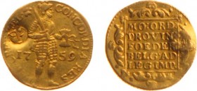Verenigde Oost-Indische Compagnie (1602-1799) - Java - Gouden Dukaat 1759 Zeeland (KM188, Scho.438g) met met klop 'Djawa' (vdWis B11, ca. 1753-1761) i...