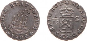 Nederlands-Indië - Bataafse Republiek (1799-1806) - Munten te Enkhuizen geslagen - 1/16 Gulden 1802 zonder binnencirkels (Scho. 497c (RR) / KM 78 var....