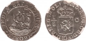 Nederlands-Indië - Bataafse Republiek (1799-1806) - Munten te Enkhuizen geslagen - 1/8 Scheepjesgulden 1802 zonder cirkel om wapen (Scho. 496b) - bent...