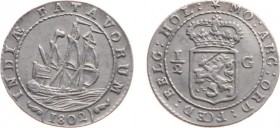 Nederlands-Indië - Bataafse Republiek (1799-1806) - Munten te Enkhuizen geslagen - ½ Scheepjesgulden 1802 met grote mast onder 'TA' (Scho. 490b) - ZF...