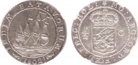 Nederlands-Indië - Bataafse Republiek (1799-1806) - Munten te Enkhuizen geslagen - ½ Scheepjesgulden 1802 met grote mast onder 'TA' (Scho. 490b) - cle...