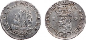 Nederlands-Indië - Bataafse Republiek (1799-1806) - Munten te Enkhuizen geslagen - Scheepjesgulden 1802 met grote mast links van de 'T' (Scho. 488a) -...