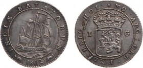 Nederlands-Indië - Bataafse Republiek (1799-1806) - Munten te Enkhuizen geslagen - Scheepjesgulden 1802 met grote mast onder 'TA' (Scho. 488e) - stemp...