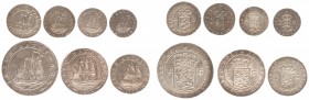 Nederlands-Indië - Bataafse Republiek (1799-1806) - Munten te Enkhuizen geslagen - 1/16 en 1/8 en 1/4 en 1/2 en 1 Scheepjesgulden 1802 (Scho. 488, 490...