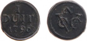 Nederlands-Indië - Bataafse Republiek (1799-1806) - Java - Tinnen noodmunt van 1 Duit 1796 (KM 179 / Scho. 486 /RRRR) - VOC monogram waarboven een N (...