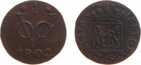 Nederlands-Indië - Bataafse Republiek (1799-1806) - Gelderland - Duit 1802 (Scho. 502) - variant met open 0 - PR