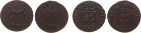 Nederlands-Indië - Bataafse Republiek (1799-1806) - Gelderland - Duit 1803 (Scho. 503a + 503b) - varianten met rechte en scheve 0 - PR / Totaal 2 stuk...