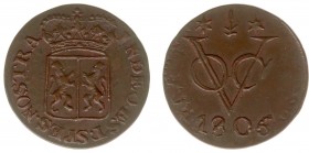 Nederlands-Indië - Bataafse Republiek (1799-1806) - Gelderland - Duit 1806 met leuke MISSLAG waarbij delen van de kroon en omschrift van KZ op VZ zijn...