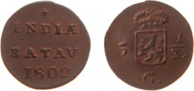 Nederlands-Indië - Bataafse Republiek (1799-1806) - Holland - ½ Duit 1802 mt. Ster (Scho. 518) - UNC / mooi exemplaar met originele muntkleur