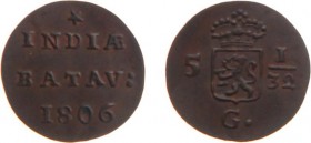 Nederlands-Indië - Bataafse Republiek (1799-1806) - Holland - ½ Duit 1802 mt. Ster (Scho. 522) - UNC / mooi exemplaar met originele muntkleur