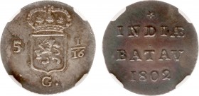 Nederlands-Indië - Bataafse Republiek (1799-1806) - Holland - Duit 1802 mt. Ster PROEFSLAG IN ZILVER met kabelrand (KM 76b / Scho. 509b / RRR) - 2.70 ...