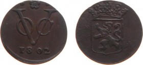 Nederlands-Indië - Bataafse Republiek (1799-1806) - Holland - Duit 1802 OVERSLAG 1793 mt. Roosje van Dordrecht (Scho. -, vgl. Scho. 499 / RR) - ZF / z...