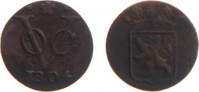 Nederlands-Indië - Bataafse Republiek (1799-1806) - Holland - Duit 1804 OVERSLAG 17.. mt. Roosje van Dordrecht (Scho. 501 / RRR) - F/ZF / uiterst zeld...