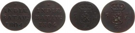Nederlands-Indië - Bataafse Republiek (1799-1806) - Holland - Duit 1804 (Scho. 510) op klein muntplaatje (21 mm) en groot muntplaatje (24 mm) geslagen...