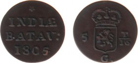 Nederlands-Indië - Bataafse Republiek (1799-1806) - Holland - Duit 1805 OVERSLAG 1804 met T boven 16 i.p.v. I boven 16 (Scho. -, vgl. Scho. 511b/RR) e...