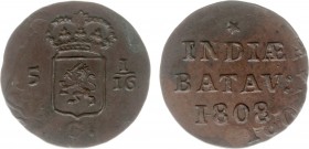 Nederlands-Indië - Onder het Koninkrijk Holland en het Franse Keizerrijk (1806-1811) - Holland - Duit 1808 MISSLAG met 2x jaartal en 2x schild (Scho. ...