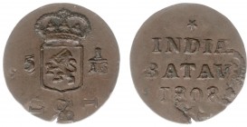 Nederlands-Indië - Onder het Koninkrijk Holland en het Franse Keizerrijk (1806-1811) - Holland - Duit 1808 MISSLAG met delen van jaartal op VZ en dele...