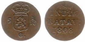 Nederlands-Indië - Onder het Koninkrijk Holland en het Franse Keizerrijk (1806-1811) - Holland - Duit 1808 PIEDFORT op dubbelgewicht geslagen (Scho. -...