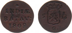 Nederlands-Indië - Onder het Koninkrijk Holland en het Franse Keizerrijk (1806-1811) - Holland - Duit 1809 OVERSLAG 1808 (Scho. 558b /RRR) - UNC / met...