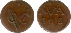 Nederlands-Indië - Onder het Koninkrijk Holland en het Franse Keizerrijk (1806-1811) - Java - Duit (1)808 MISSLAG met op VZ VOC-monogram en KZ AV / 80...