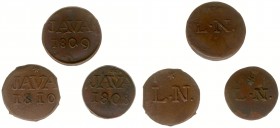 Nederlands-Indië - Onder het Koninkrijk Holland en het Franse Keizerrijk (1806-1811) - Java - Duit 1808, 1809 + 1810 met LN (Lodewijk Napoleon) mmt. Z...