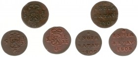Nederlands-Indië - Onder het Koninkrijk Holland en het Franse Keizerrijk (1806-1811) - ½ Duit 1807, 1808 + 1809 (Scho. 561, 562 en 563) - ZF, UNC-, UN...