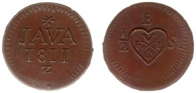 Nederlands-Indië - Brits Bestuur (1811-1816) - ½ Stuiver 1811 Z (Scho. 604) - VZ 'VEIC'-monogram / KZ JAVA met jaartal - PR/UNC / mooi exemplaar