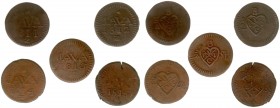 Nederlands-Indië - Brits Bestuur (1811-1816) - ½ Stuiver 1811, 1812, 1813, 1814 + 1815 Z (Scho. 604-608) - VZ 'VEIC'-monogram / KZ JAVA met jaartal - ...