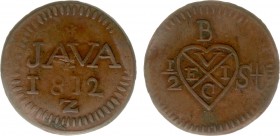Nederlands-Indië - Brits Bestuur (1811-1816) - ½ Stuiver 1812 Z met overhellende 8 (Scho. 605d) - VZ 'VEIC'-monogram / KZ JAVA met jaartal - ZF / net ...