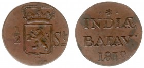 Nederlands-Indië - Nederlands-Indisch Gouvernement (1816-1949) - 1/2 Stuiver 1819 (Scho. 671) - PR / net exemplaar voor type