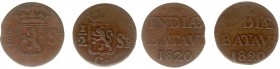 Nederlands-Indië - Nederlands-Indisch Gouvernement (1816-1949) - 1/2 Stuiver 1820 zonder en met G onder schild (Scho. 672-673/R) - Totaal 2 stuks in g...