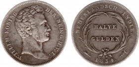 Nederlands-Indië - Nederlands-Indisch Gouvernement (1816-1949) - 1/2 Gulden 1834 (Scho. 621) - ZF+