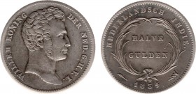 Nederlands-Indië - Nederlands-Indisch Gouvernement (1816-1949) - 1/2 Gulden 1834 OVERSLAG 1827 (vgl. Scho. 621) - waarbij de restanten van de 2 onder ...
