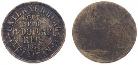 Plantagegeld / Plantation tokens - Kisaran - 1 Dollar Reis 1888 (LaBe 117 R1 / LaWe 145) - Obv. Value within cirkel / Rev: Plain - brass 38 mm - ZF-